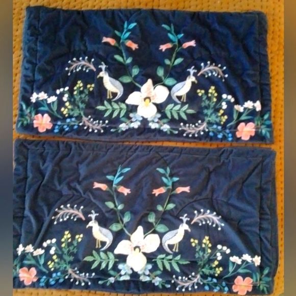 Anthropologie Rifle Paper Velvet Luxembourg Navy Blue Floral King Shams One Pair - Picture 2 of 5